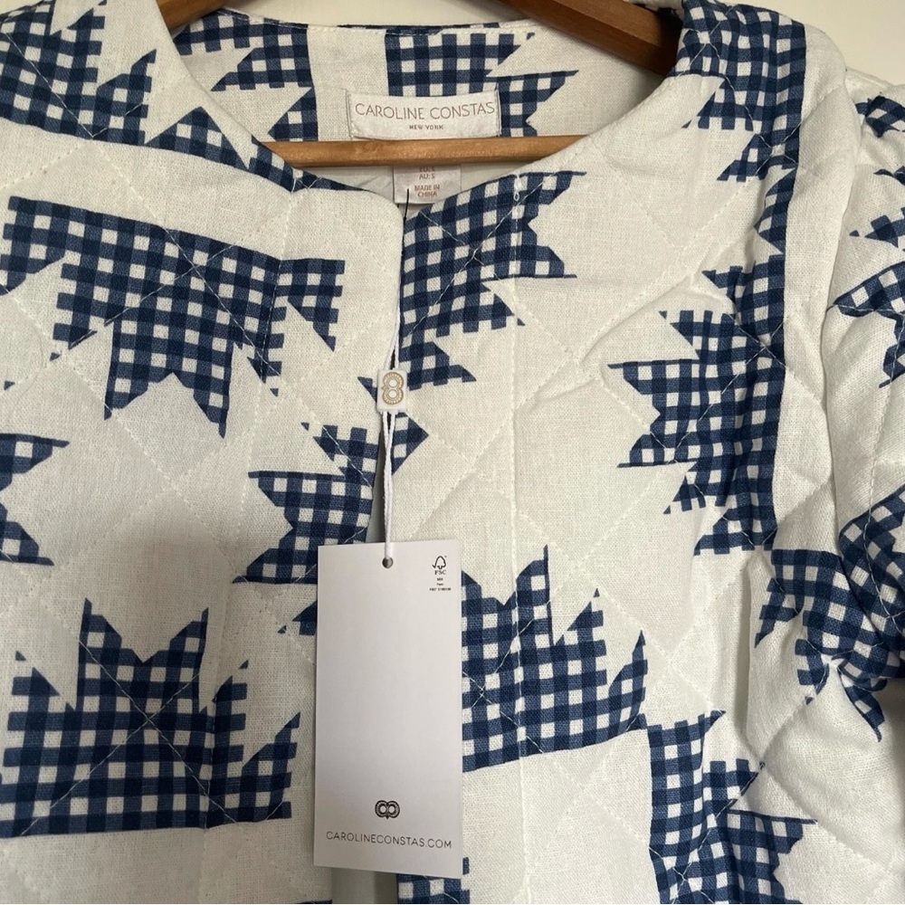 Caroline Constas White and Navy Gingham Cropped Blazer - Picture 4 of 8
